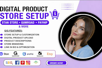set up your stan store, gumroad or payhip store