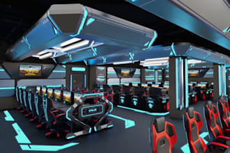 create 3d gaming room, ps5 gaming lounge, arcade design, entertainment space