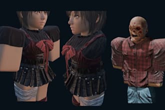 custom roblox armor 3d model, character rig modeling, outfit weapon in blender