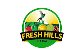 create attitude fruit logo for produce fresh hills farm