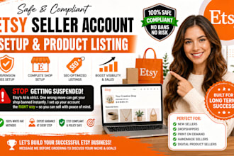 create unsuspended etsy seller account, etsy shop setup and etsy product listing