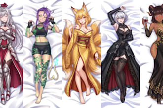draw custom anime dakimakura body pillow illustration of your oc vtuber fanart
