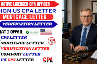 sign and repair US CPA letter, mortgage letter, comfort or verification letter