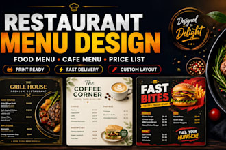 create restaurant menu design, food menu, and cafe menu