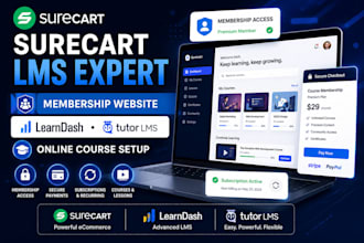 setup surecart lms membership website with learndash and tutor lms