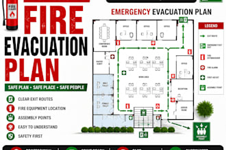 design fire emergency evacuation plan, map and diagram