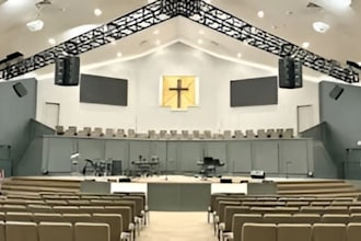 design 2d and 3d church sanctuary floor plan with seating stage and lighting