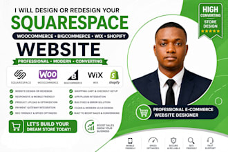 build squarespace woocommerce bigcommerce wix shopify website design or redesign