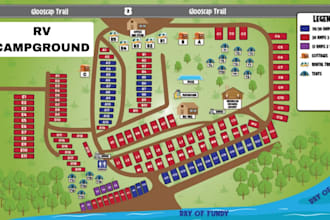 design rv park, plat map, campground map, custom vector site plan in illustrator