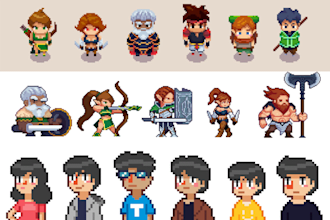 pixel art character, pixel art sprite sheet, pixel art games asset pixel tileset