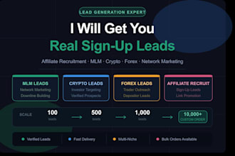 generate MLM leads, crypto leads, forex leads and affiliate recruitment sign up