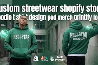 custom streetwear hoodies jeans pod merchandise  logo for shopify and printify
