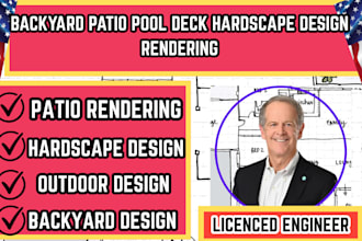 backyard patio pool deck hardscape design rendering