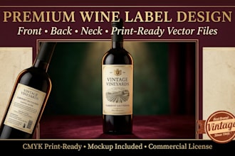 design a premium wine label for your brand bottle print ready vector files