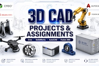 do solidworks and creo assignments and 3d modeling projects
