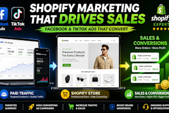 shopify marketing, facebook ads, tiktok ads, and store promotion