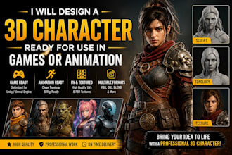 design a 3d character ready for use in games or animation