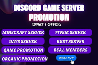 do minecraft server promotion, fivem, dayz, rust, discord server promotion