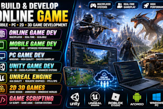 build, develop online game mobile, PC online games 2d 3d game programming script