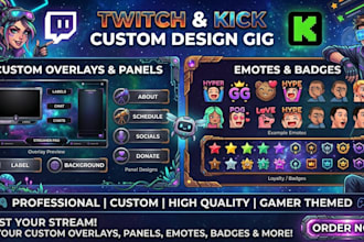 design twitch  kick panels, stream overlays and emotes