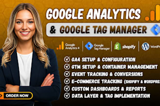 setup google analytics 4, tag manager, conversion tracking, ga 4 setup