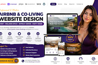 airbnb co living event wellness space retreat center party venue website design