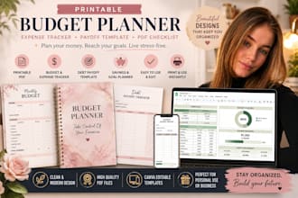design printable budget planner, expense tracker, payoff template, pdf checklist