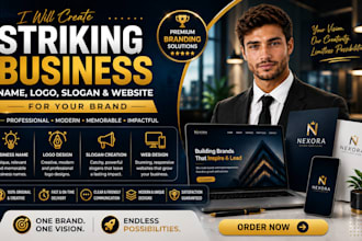 create unique business name, logo, slogan and website