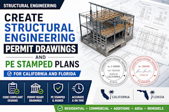 create structural engineering permit drawings and pe stamped plans california