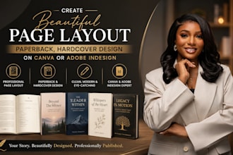 create beautiful page layout, paperback, hardcover design on canva