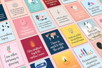 design affirmation cards, motivational card decks and printable card box packs