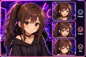 design anime pngtuber character illustration for streamers on twitch and discord