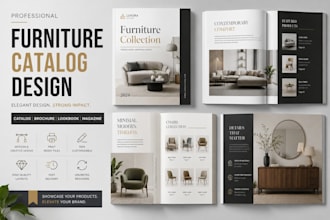 design furniture, product catalog, lookout, fact sheet marketing material