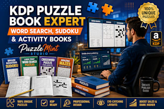 kdp puzzle book, word search and activity book for amazon, puzzlemint studio