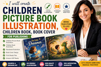create children picture book illustration, children book, cover for publishing