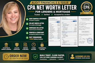 audit financials, big small business CPA net worth letter, income us cpa letter