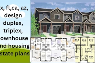 tx, fl,ca, az, design duplex, triplex, townhouse and housing estate plans