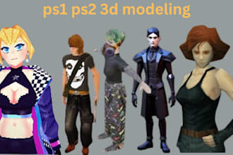do ps1, ps2, y2k, n64 retro 3d low poly characters for games and animation
