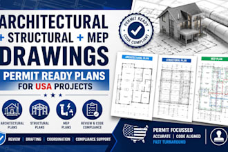 review and prepare architectural, structural and mep drawing for permit approval