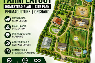 design farm layout, homestead plan, agricultural site plan, permaculture orchard