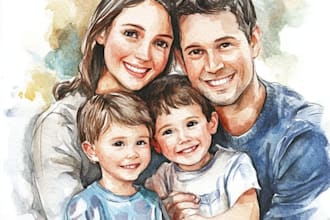 create a family portrait watercolor portrait