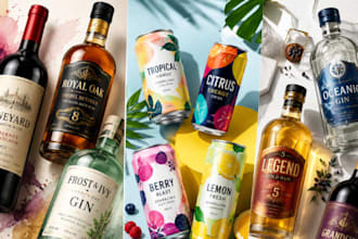 design wine label, rum label, gin label and beverage can packaging