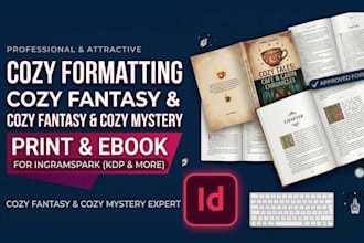 format cozy fantasy or cozy mystery for ingramspark print and ebook in indesign
