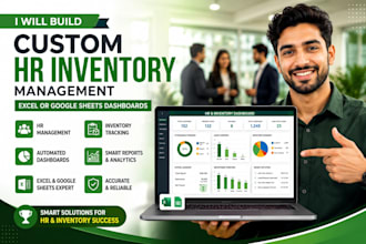 build custom HR inventory management excel or google sheets dashboards