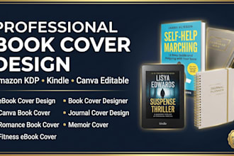 design canva ebook, journal, romance, memoir, and fitness book covers