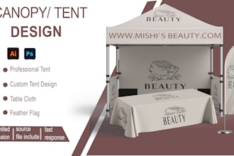 design modern canopy tent, feather flag and  back drop