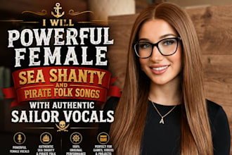 sing powerful female sea shanty, pirate folk song with authentic sailor vocals