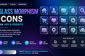 glass morphism icons for app and website