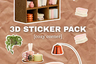 create a custom 3d digital stickers in scrapbook style