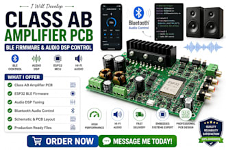 class ab audio amplifier pcb, ble firmware, esp32, embedded dsp, bluetooth audio